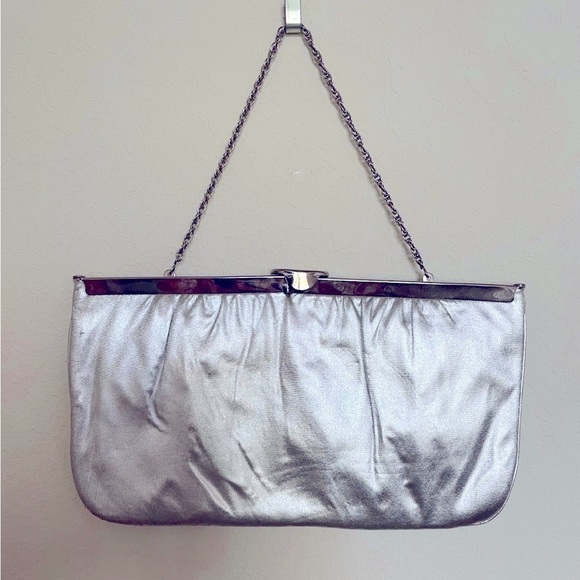 Handbags - Vintage Silver Metallic Fabric Purse
